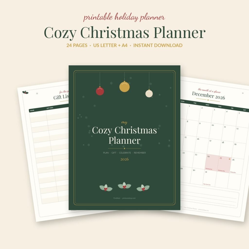 Cozy Christmas Planner 2026 printable pages