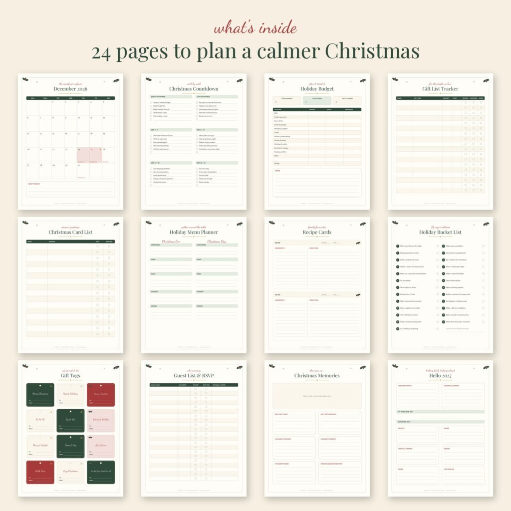 Pages inside the Cozy Christmas Planner